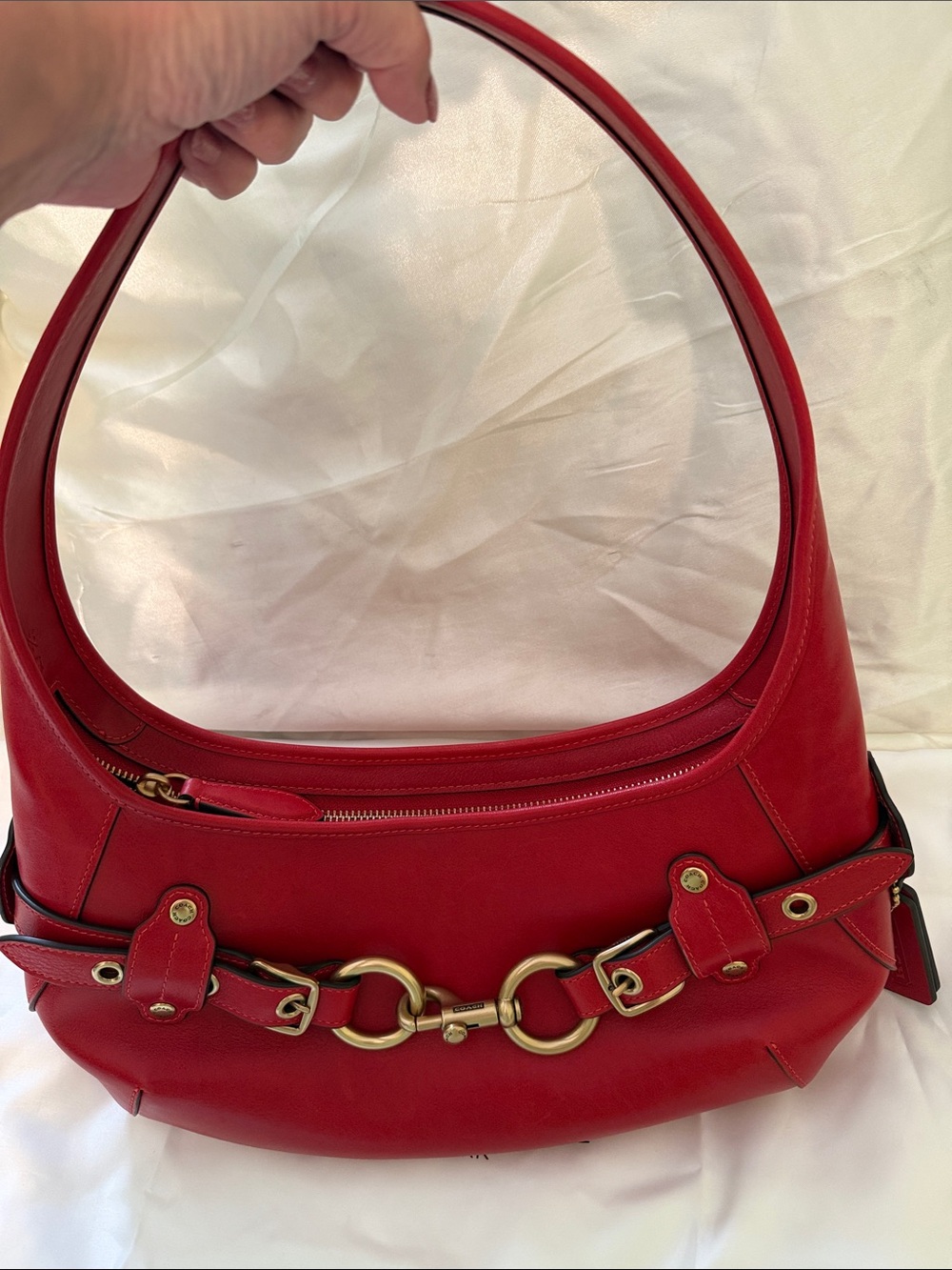 ❤️Coach Pre Owned Poppy Red Leather Belted Ergo Shoulder Bag with Brass Hardware - Picture 10 of 10